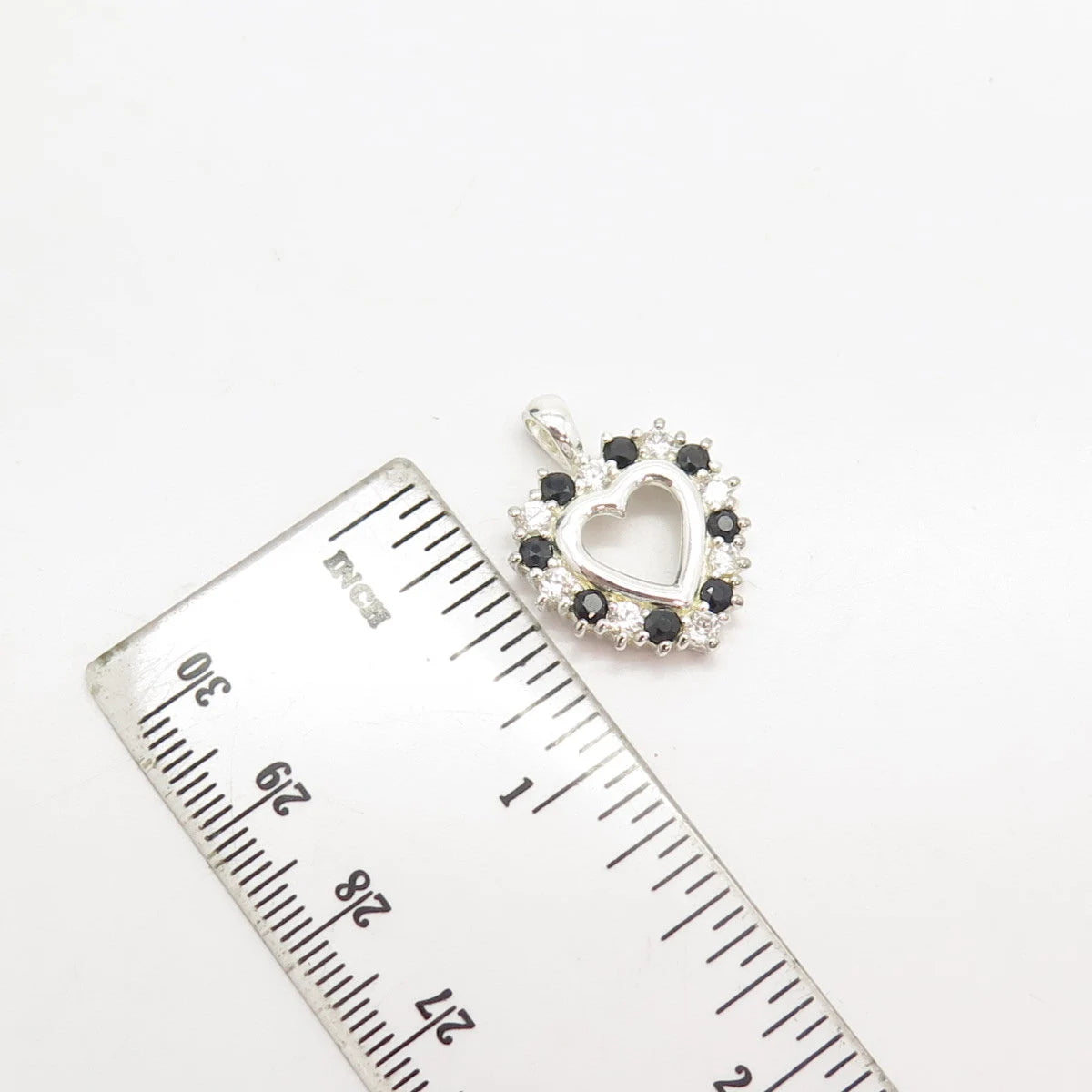 925 Sterling Silver Vintage Lab-Created Sapphire & C Z Heart Pendant