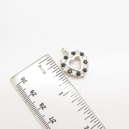 925 Sterling Silver Vintage Lab-Created Sapphire & C Z Heart Pendant