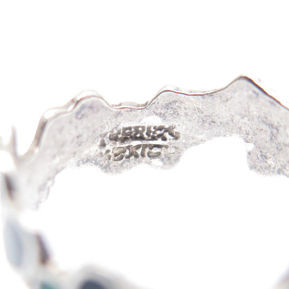 925 Sterling Silver Vintage Mexico Enamel Real Turquoise Inlay Heart Ring Size 7