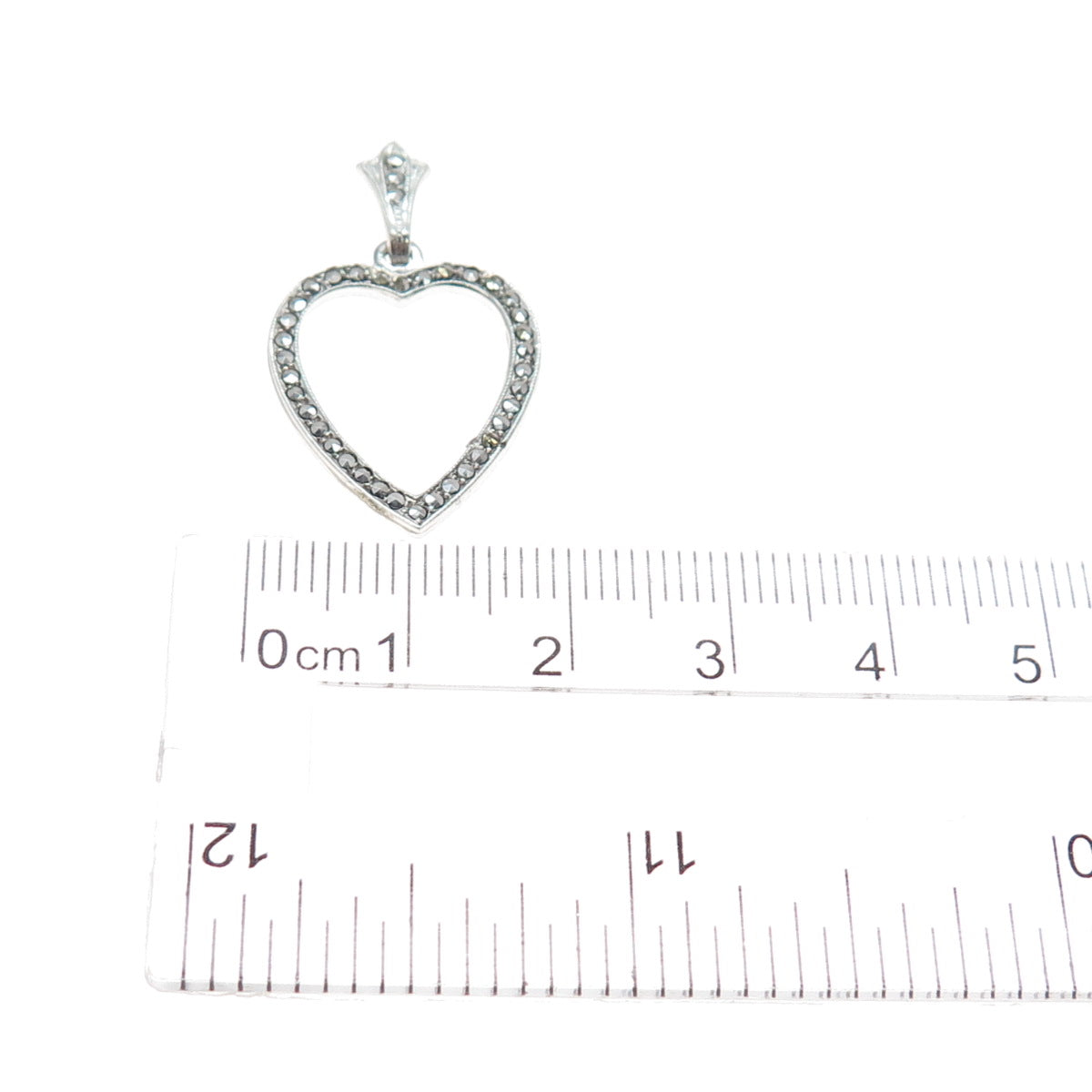 925 Sterling Silver Antique Art Deco Real Marcasite Heart Charm Pendant