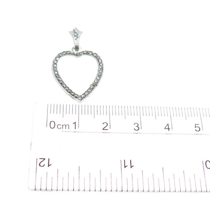 925 Sterling Silver Antique Art Deco Real Marcasite Heart Charm Pendant