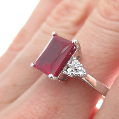925 Sterling Silver Radiant-Cut Lab-Created Ruby & C Z Ring Size 8.25