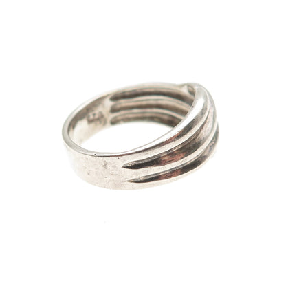 925 Sterling Silver Vintage Modernist Ribbed Oxidized Ring Size 6