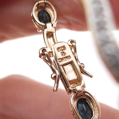 Ross Simons Sterling Silver Gold Plated Real Diamond & Sapphire Bracelet 7.25"