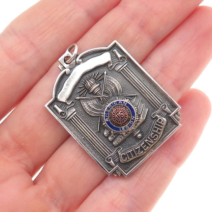 925 Sterling 2-Tone Antique Art Deco Enamel American Legion Citizenship Pendant