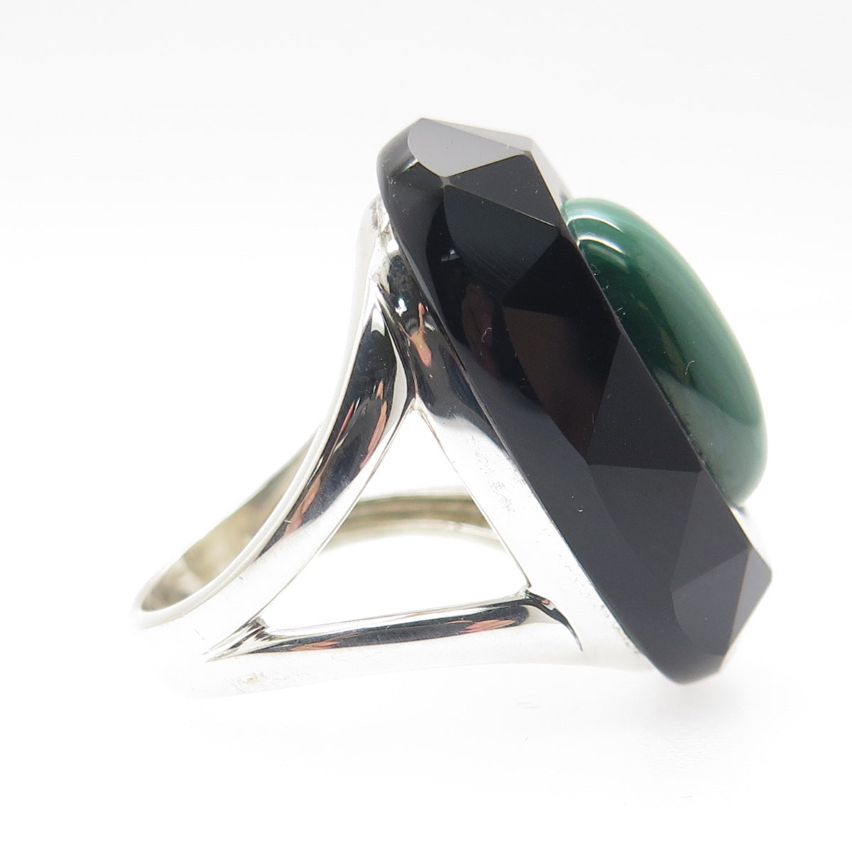 WHITNEY KELLY 925 Sterling Silver Vintage Black Onyx & Malachite Gem Ring Size 6