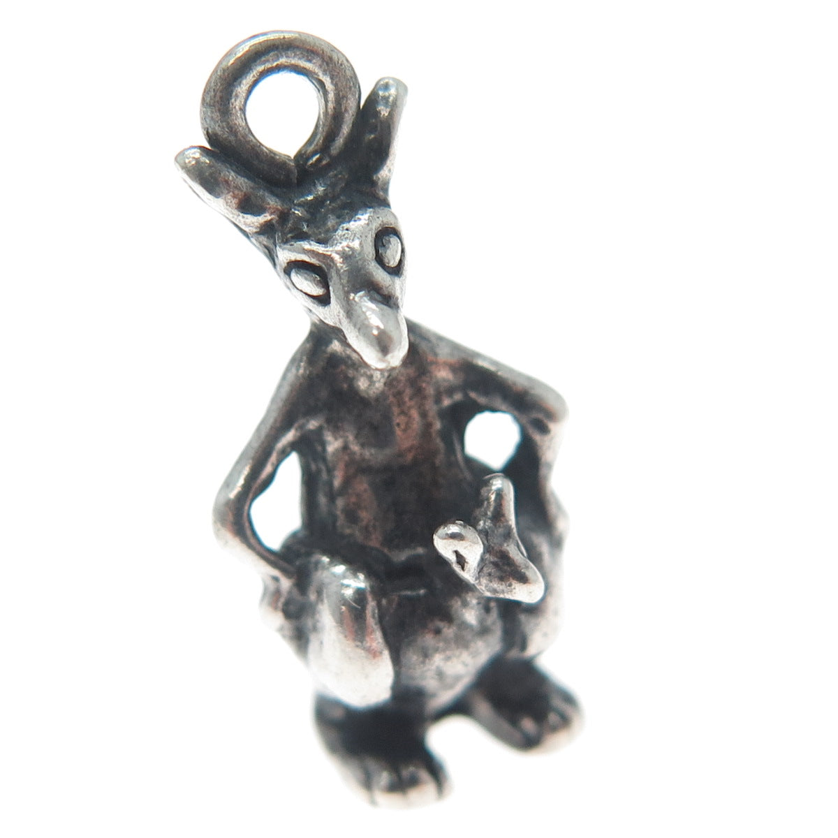 925 Sterling Silver Vintage Kangaroo Oxidized Minimalist 3D Charm Pendant