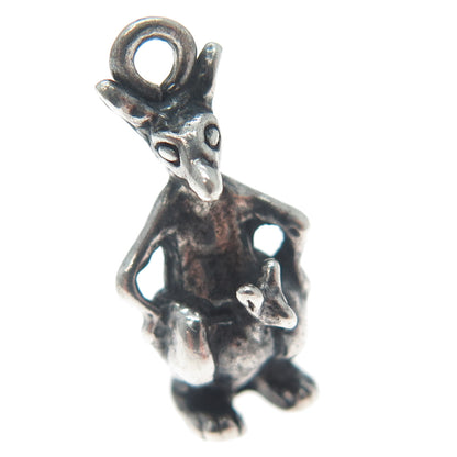925 Sterling Silver Vintage Kangaroo Oxidized Minimalist 3D Charm Pendant