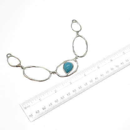925 Sterling Silver Vintage Real Turquoise Modernist Centerpiece of Necklace