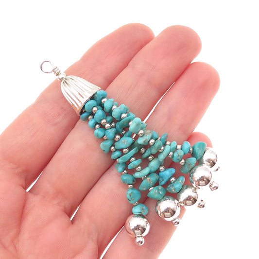 Old Pawn 925 Sterling Silver Vintage Southwestern Turquoise Beads Tassel Pendant