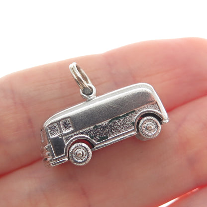 925 Sterling Silver Vintage Retro Volkswagen Bus Minimalist 3D Charm Pendant