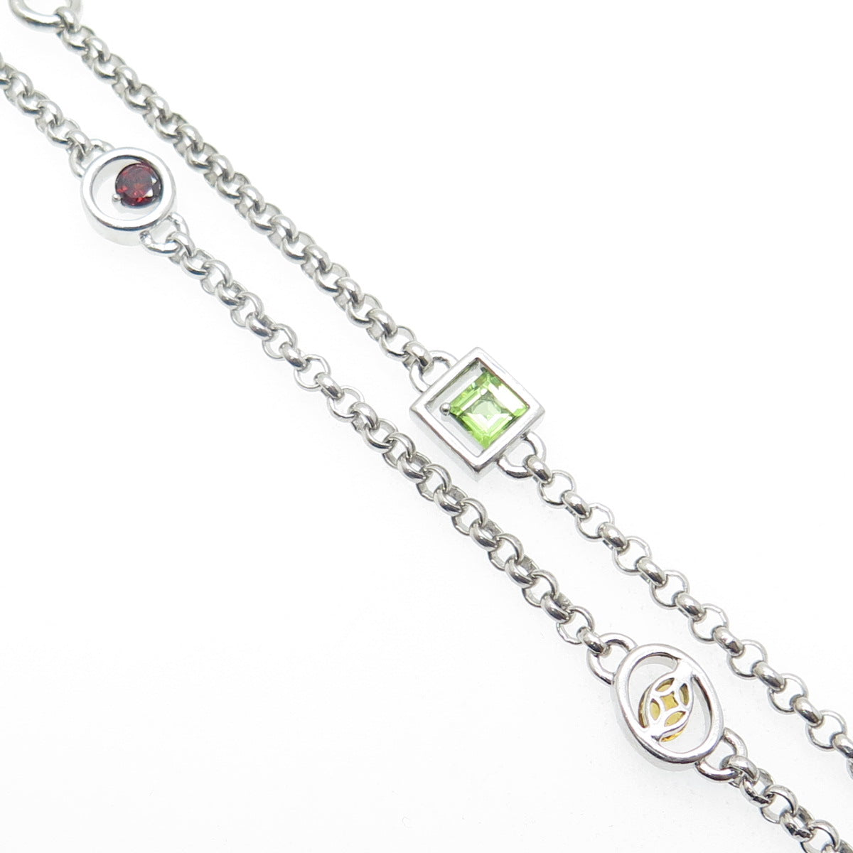 925 Sterling Silver Citrine Garnet Peridot By The Yard Rolo Chain Necklace 32"