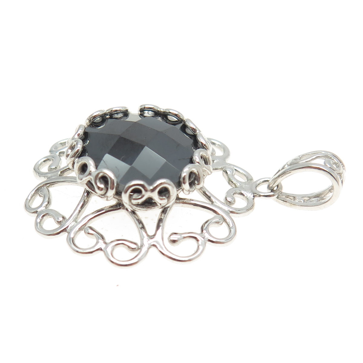 925 Sterling Silver Real Melanite Gemstone Ornate Pendant