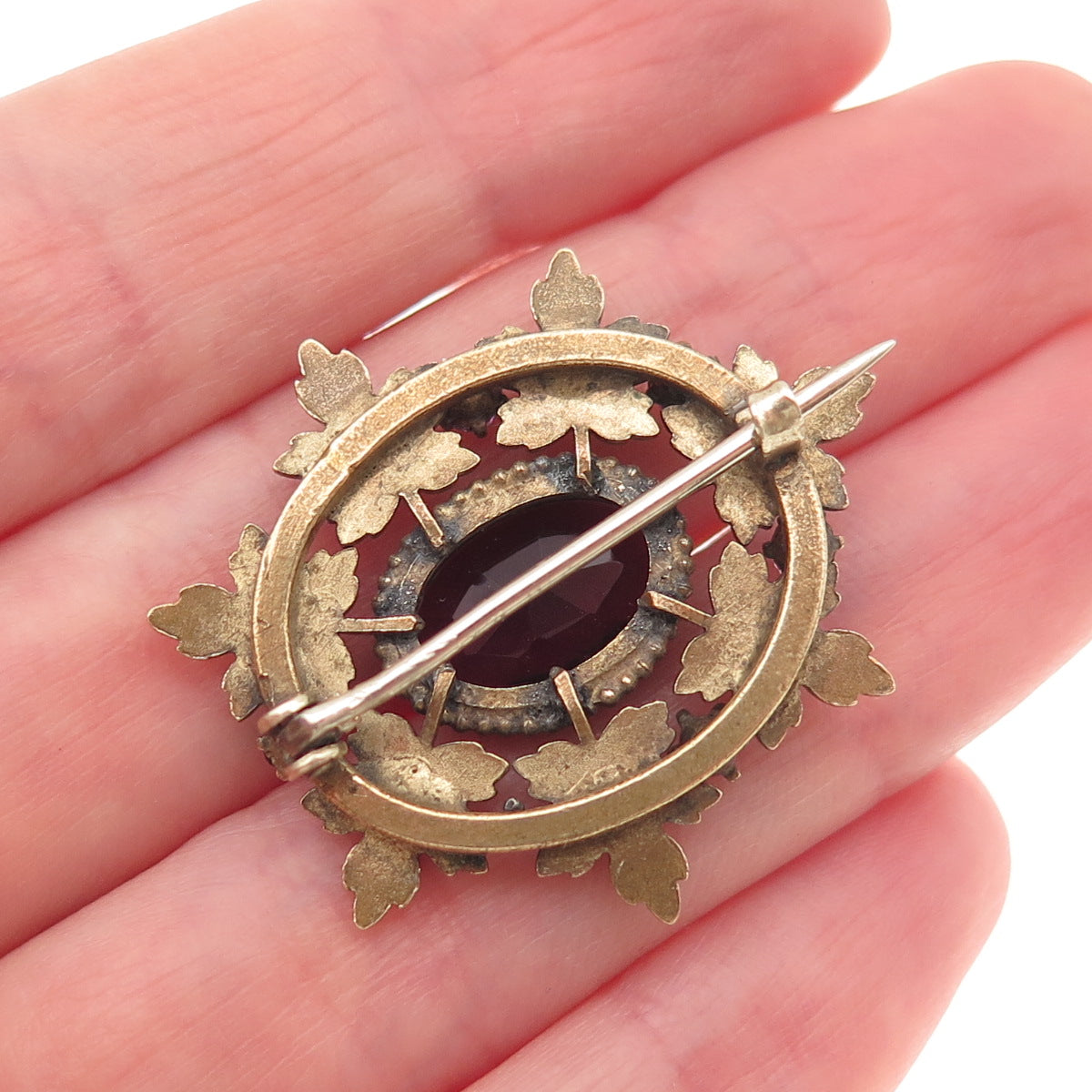 Gold Filled Antique Real Amethyst & Rhinestone Pin Brooch (missing 1 rhinestone)