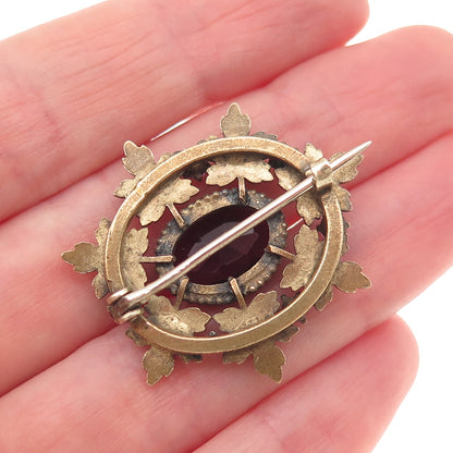 Gold Filled Antique Real Amethyst & Rhinestone Pin Brooch (missing 1 rhinestone)