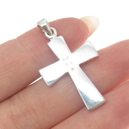 925 Sterling Silver Vintage Princess-Cut C Z Greek Maze Cross Pendant