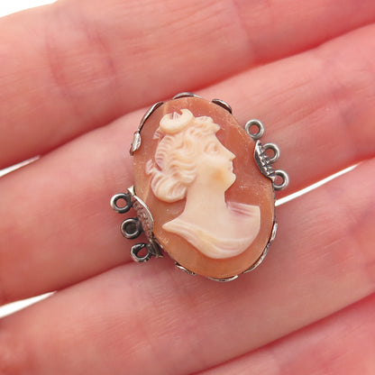 925 Sterling Antique Art Deco Real MOP Lady Cameo Bracelet / Necklace Box Lock
