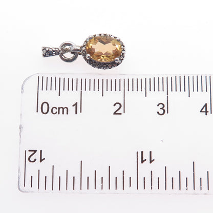 SAI 925 Sterling Silver Real Diamond Accent & Citrine Mini Charm Pendant
