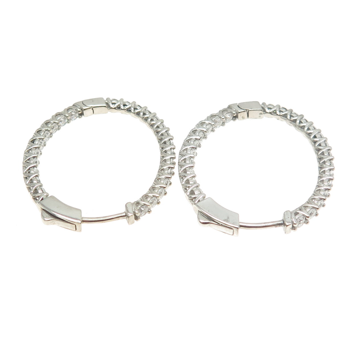 KLEO 925 Sterling Silver Round-Cut C Z In & Out Oval Hoop Earrings