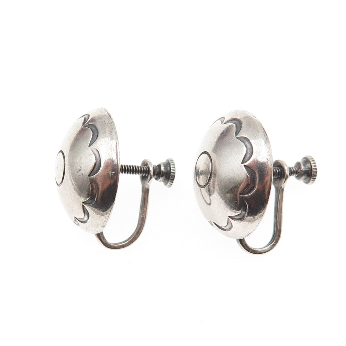 Old Pawn 925 Sterling Silver Vintage Southwestern Concho Screw Back Earrings