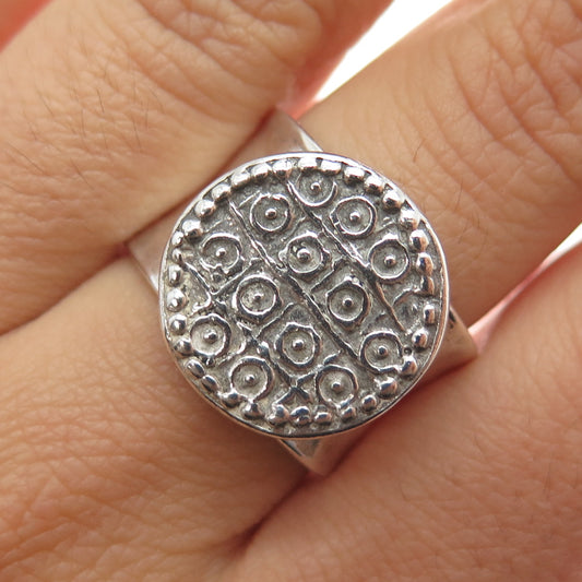 PAUL BRACKNA 925 Sterling Silver Vintage Modernist Disc Oxidized Ring Size 7.5