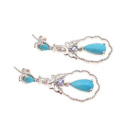 Chuck Clemency 925 Sterling Silver Real Turquoise & Tanzanite Dangle Earrings
