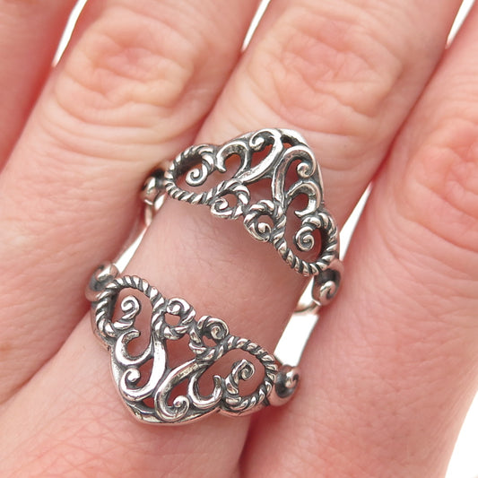 Carolyn Pollack 925 Sterling Silver Vintage Ornate Oxidized Ring Size 7.5