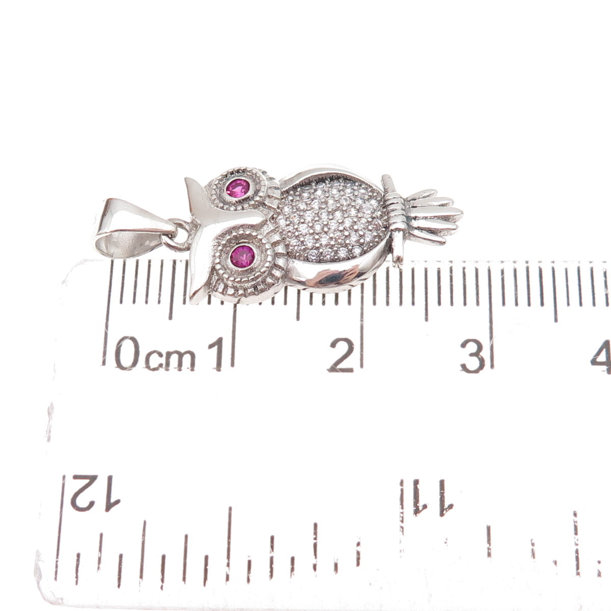 925 Sterling Silver Lab-Created Ruby & C Z Wise Owl Bird Charm Pendant