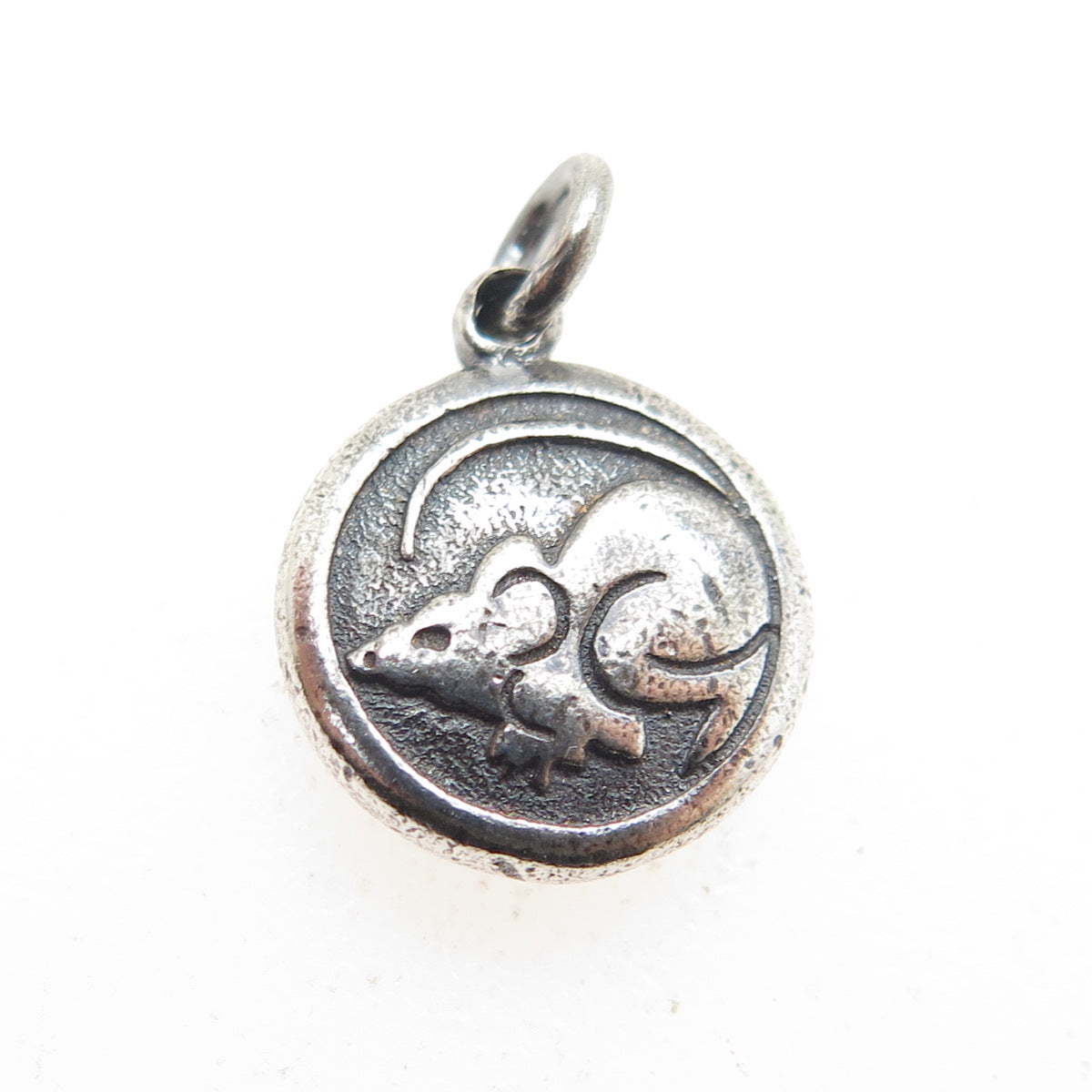 925 Sterling Silver Vintage Aries Zodiac & Rat Chinese Horoscope Mini Pendant