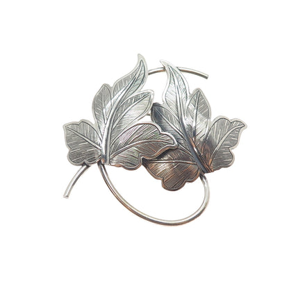 BEAU 925 Sterling Silver Vintage Floral Leaf Oxidized Pin Brooch