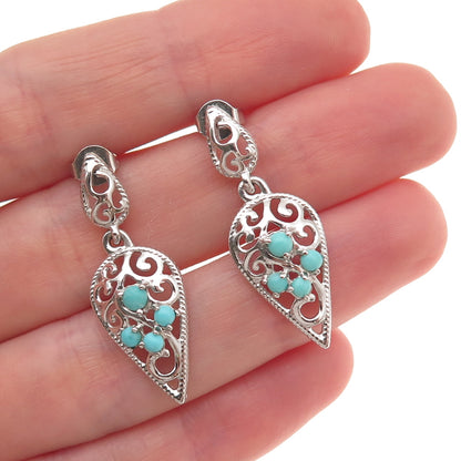925 Sterling Silver Real Turquoise Swirl Teardrop Dangle Earrings