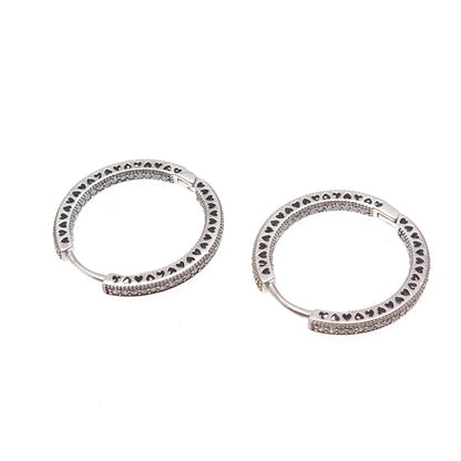 Pandora 925 Sterling Silver C Z Hearts In & Out Hoop Earrings