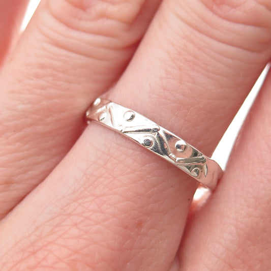 925 Sterling Silver Vintage Zig Zag Beaded Band Ring Size 8