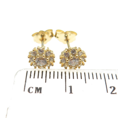 925 Sterling Silver Gold Plated Round-Cut C Z Floral Stud Earrings
