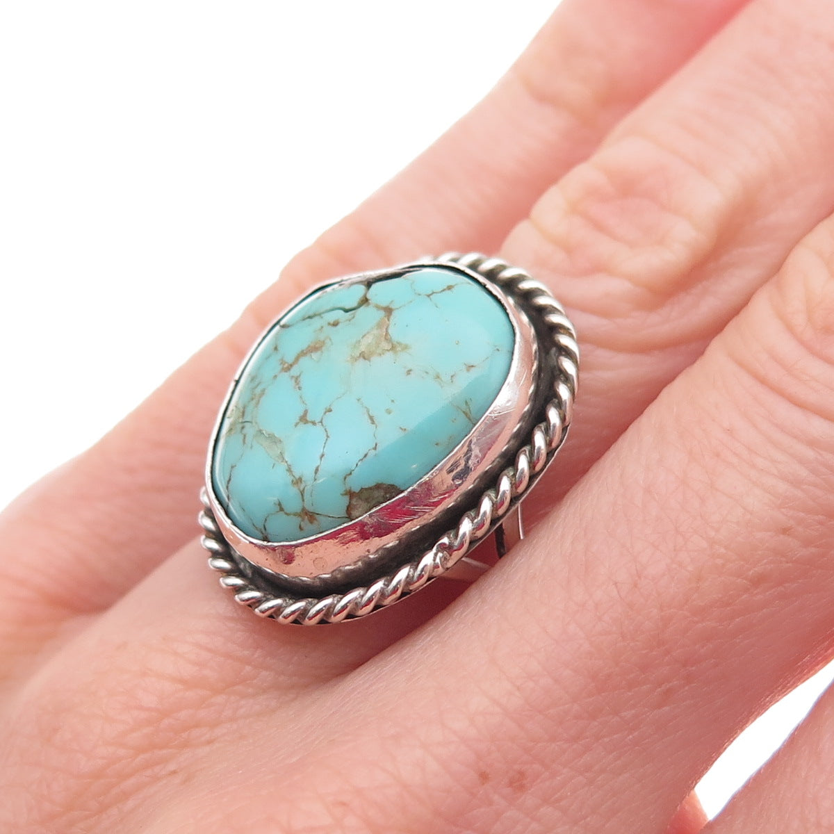 Old Pawn 925 Sterling Silver Vintage Southwestern Turquoise Tribal Ring Size 5