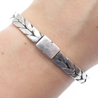 925 Sterling Silver Vintage Wheat Link Oxidized Bangle Bracelet 7.25"