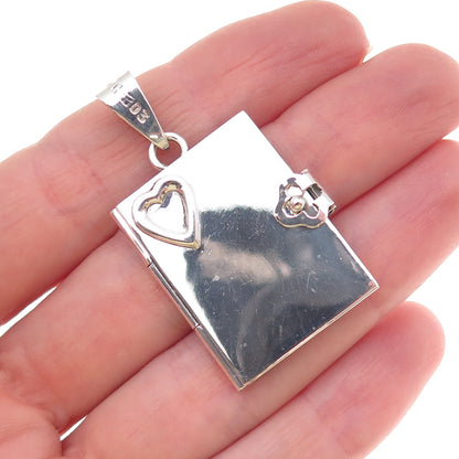 925 Sterling Silver Vintage Mexico Heart Locket Charm Pendant