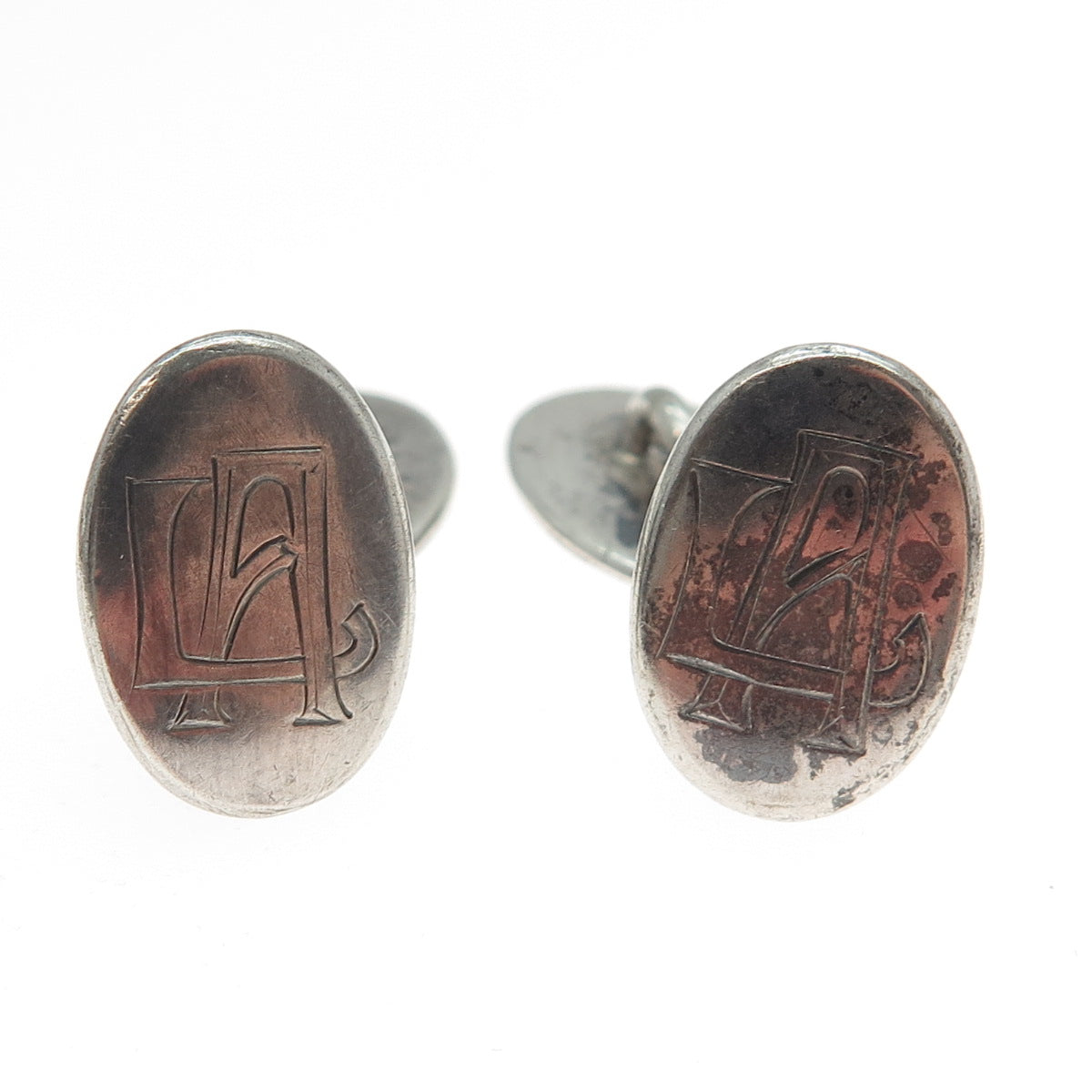 AO & CO. 925 Sterling Silver Antique 1924 Sweden Engraved LA Monogram Cufflinks