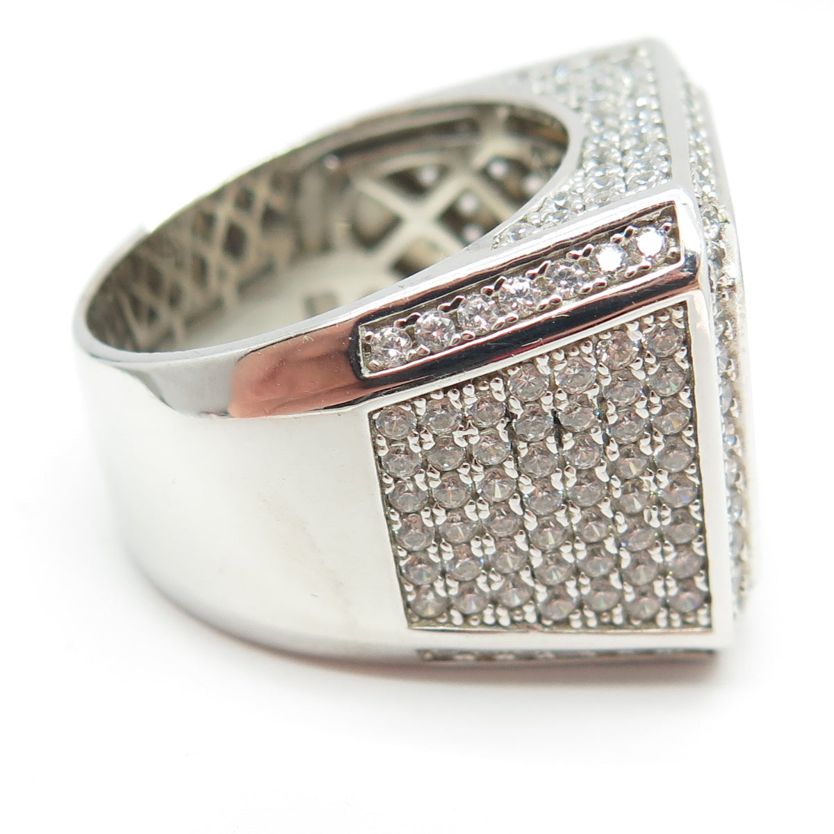 925 Sterling Silver Pave C Z Domed Ring Size 11.25