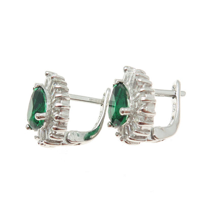 925 Sterling Silver Pear-Cut Nano Emerald & Tapered Baguette-Cut C Z Earrings