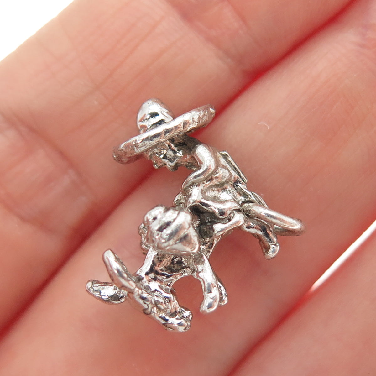 925 Sterling Silver Vintage Man Riding Donkey Minimalist 3D Charm Pendant