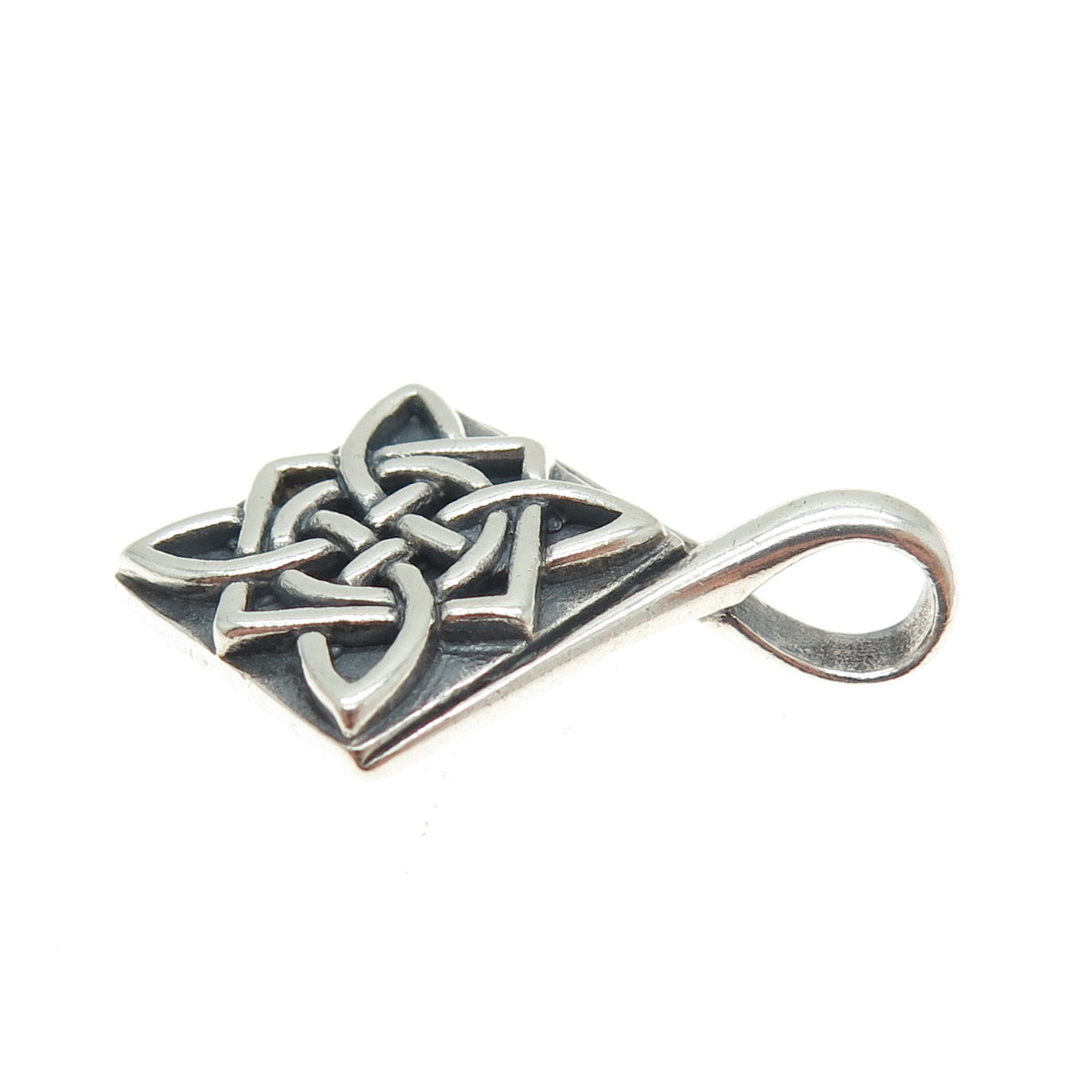 PETER STONE Sterling Silver Vintage Celtic Knot Cross Oxidized Square Pendant