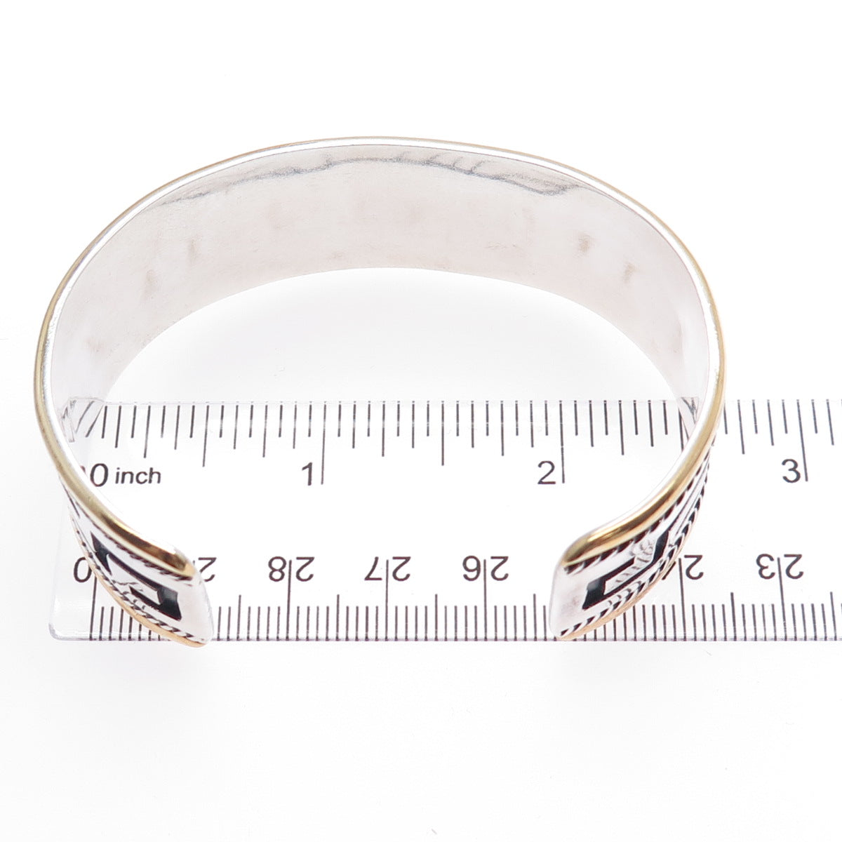 925 Sterling Silver 2-Tone Vintage Tribal Maze Adjustable Cuff Bracelet 7"
