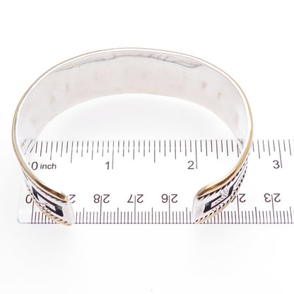 925 Sterling Silver 2-Tone Vintage Tribal Maze Adjustable Cuff Bracelet 7"