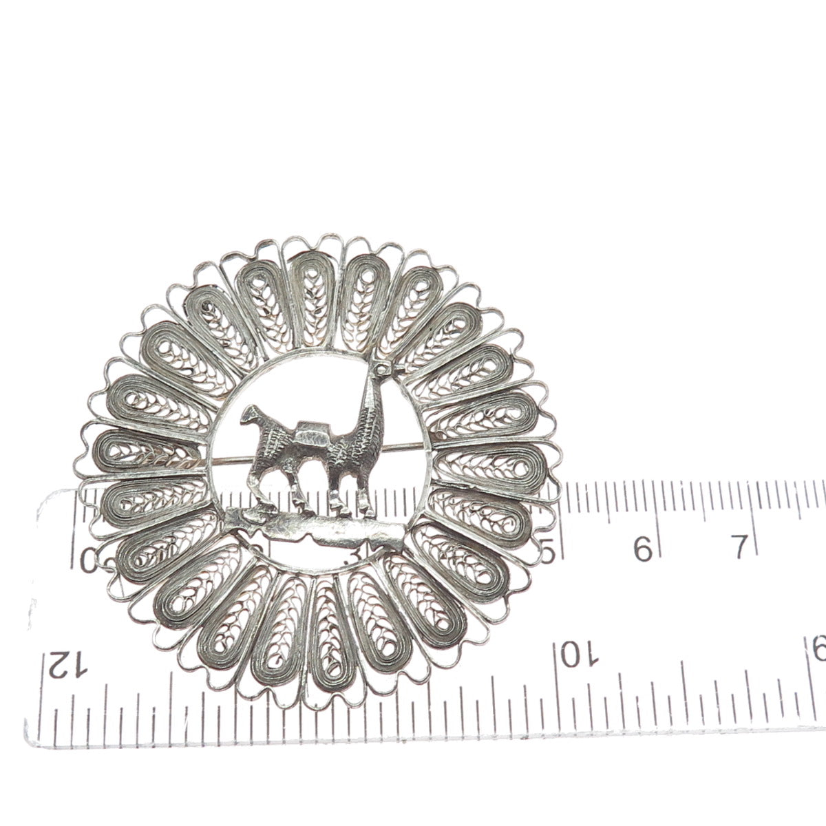 925 Sterling Silver Vintage Peruvian Llama Filigree Oxidized Pin Brooch