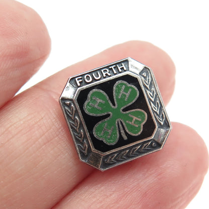 925 Sterling Silver Vintage 4-H Club 4th Year Membership Achievement Pin Brooch