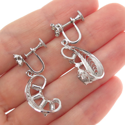 LORAN SIM CO. Sterling Antique Art Deco Rhinestone Filigree Screw Back Earrings