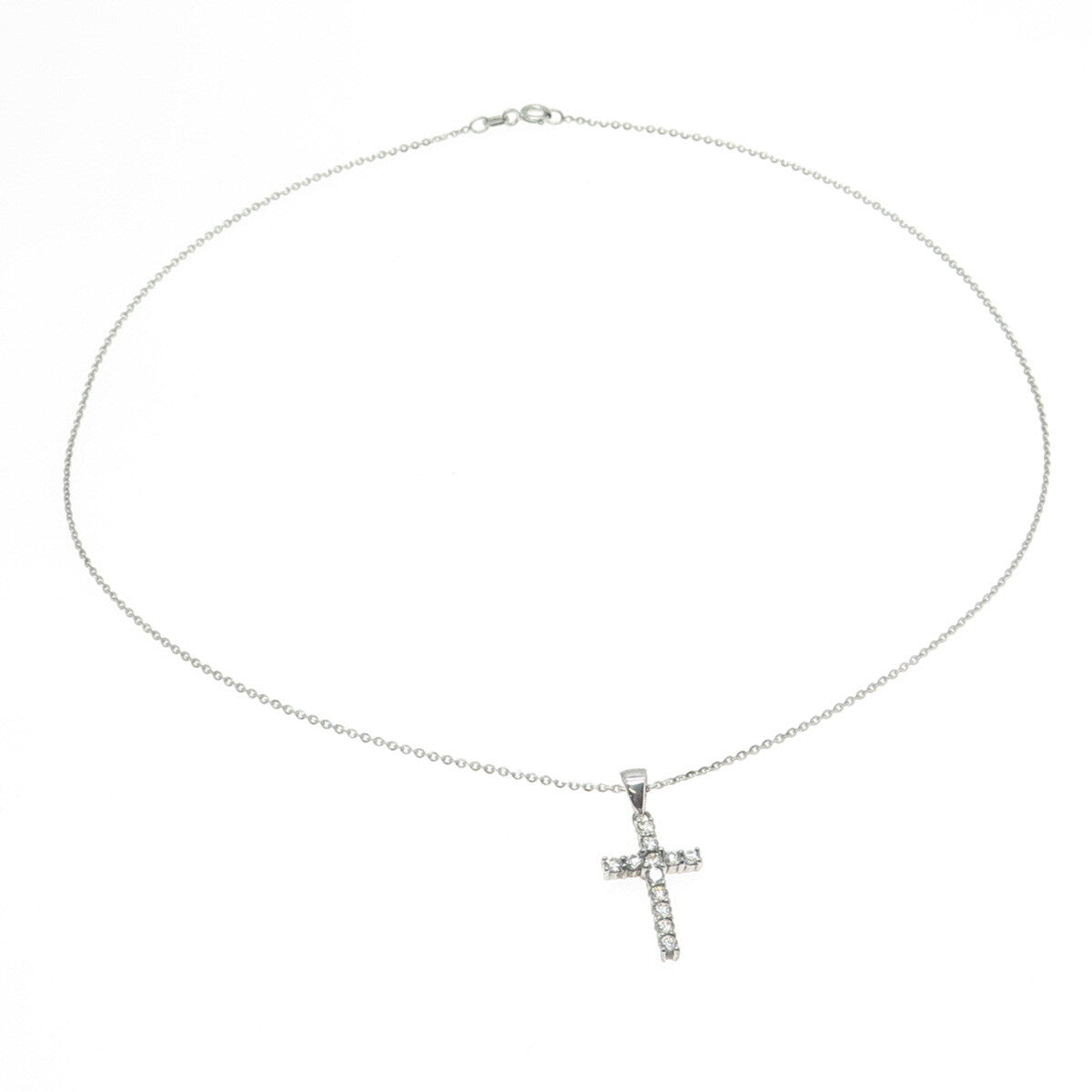 925 Sterling Silver Italy C Z Cross Pendant Cable Chain Necklace 16"