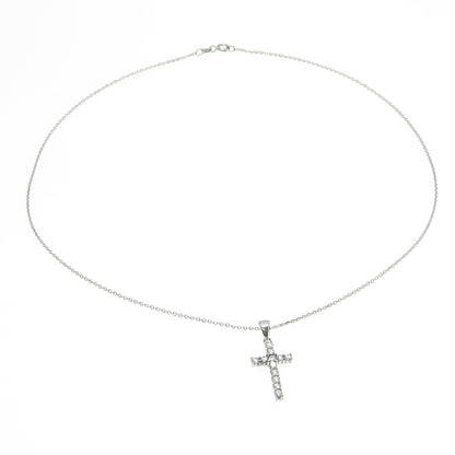 925 Sterling Silver Italy C Z Cross Pendant Cable Chain Necklace 16"