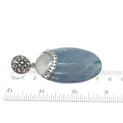 925 Sterling Silver Vintage Real Angelite Modernist Flower Pendant